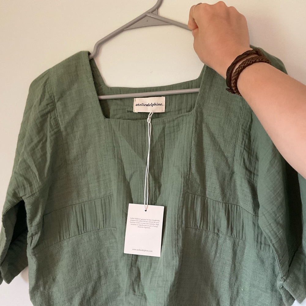Atelier Delphine Block Top in Crinkled Cotton - Dried Mint